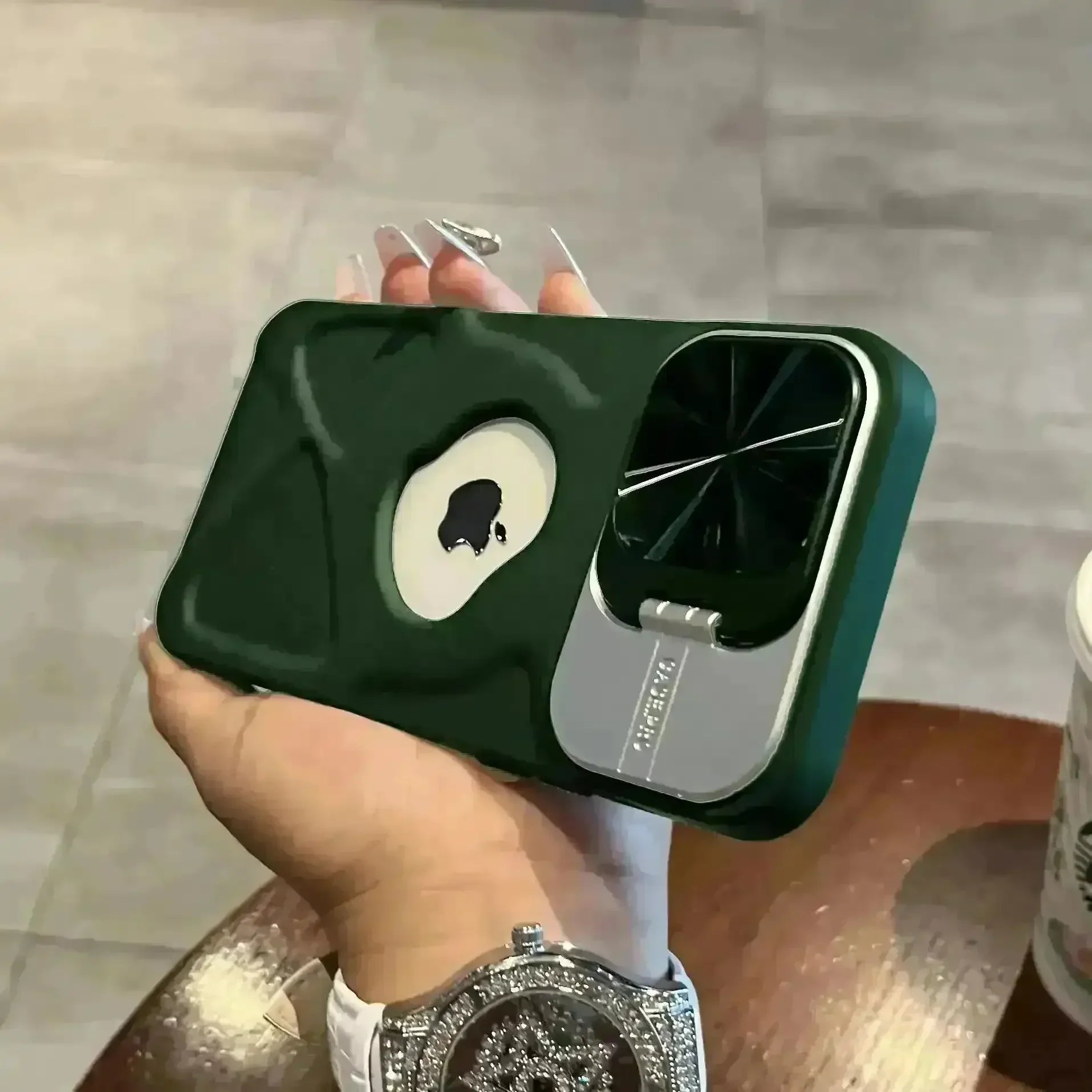 Luxury Flip Up Bracket Camera Protect Case (For iPhones) - Bear Hugs