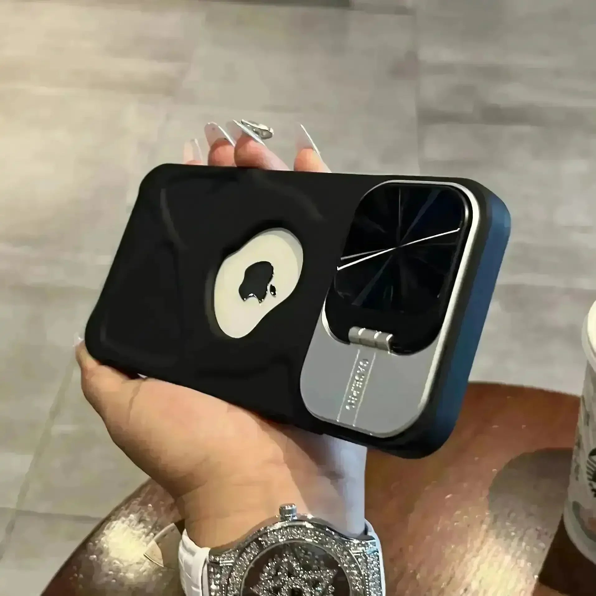 Luxury Flip Up Bracket Camera Protect Case (For iPhones) - Bear Hugs