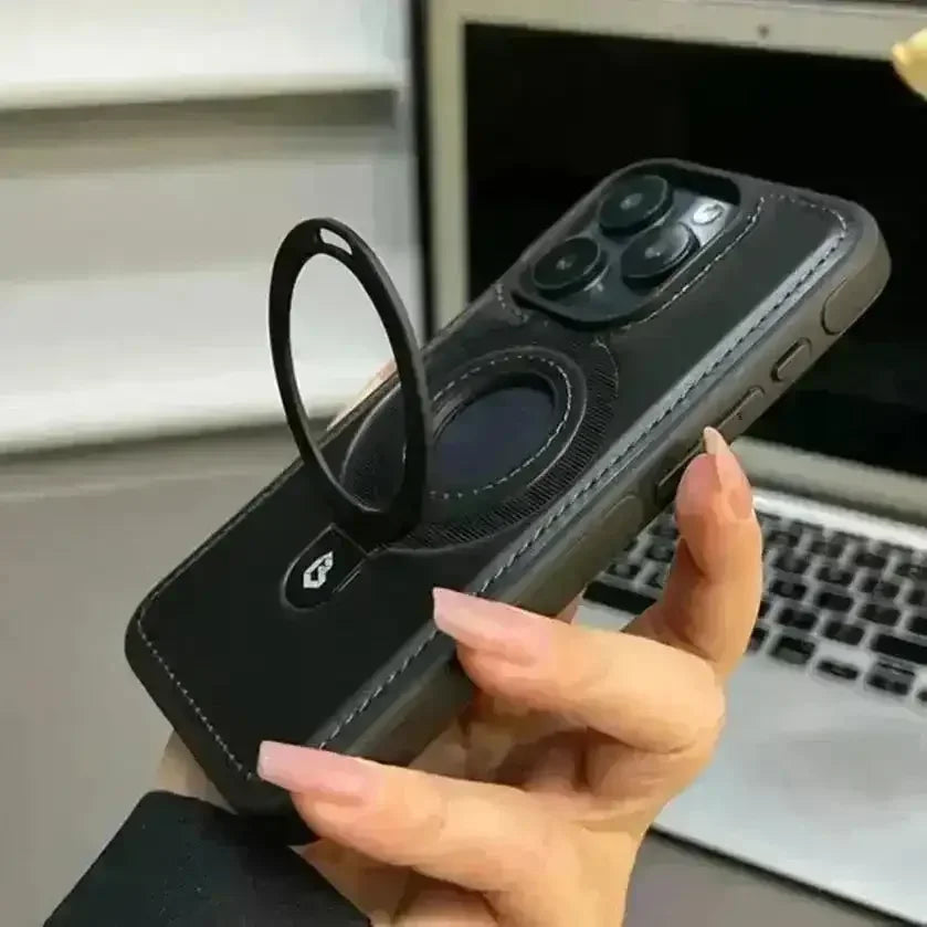 Magnetic Stand Ring Leather Case (For iPhones) - Bear Hugs