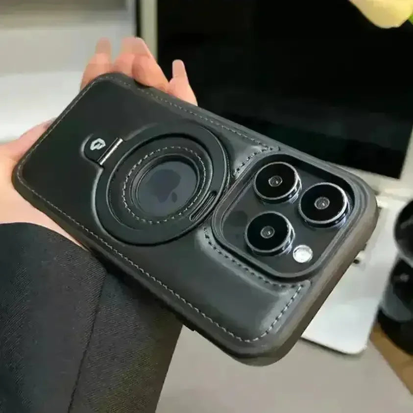 Magnetic Stand Ring Leather Case (For iPhones) - Bear Hugs