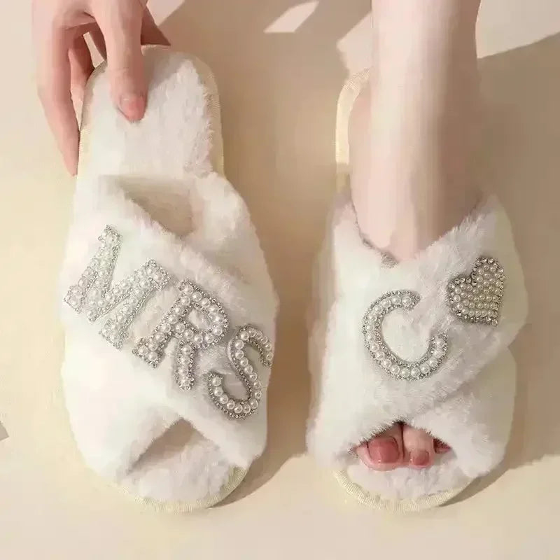 Mrs. Heart Customised Letter Plush Sandals - Bear Hugs