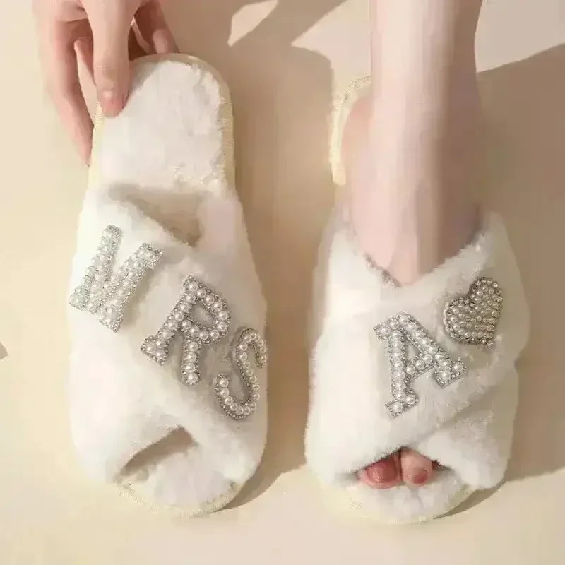 Mrs. Heart Customised Letter Plush Sandals - Bear Hugs