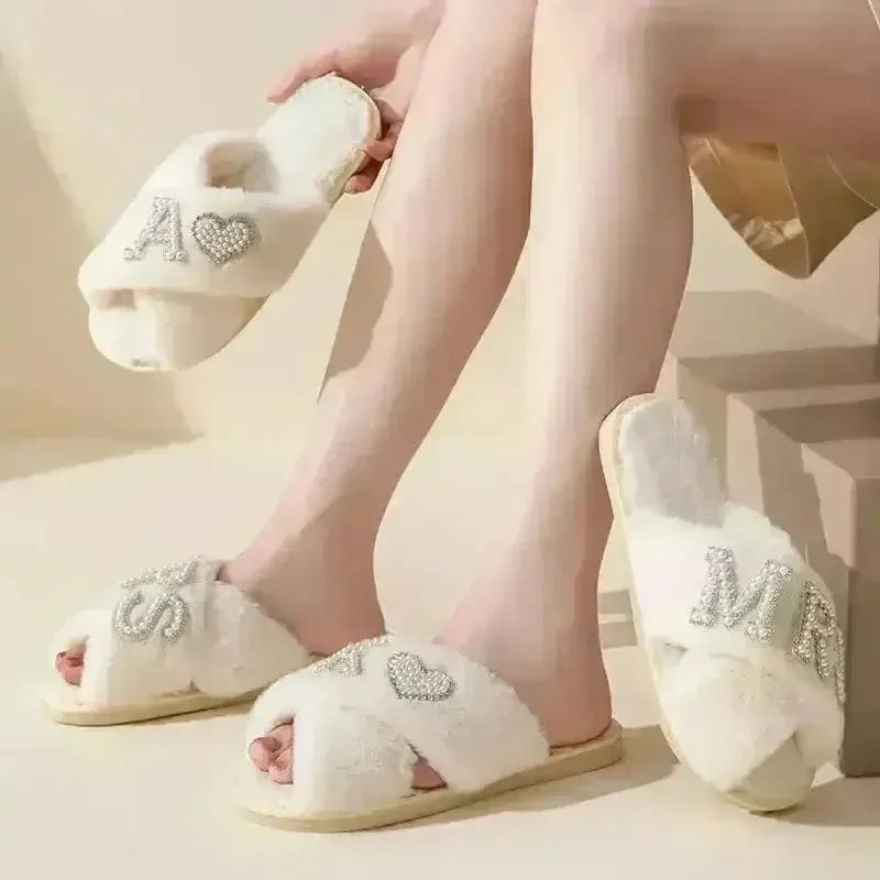 Mrs. Heart Customised Letter Plush Sandals - Bear Hugs