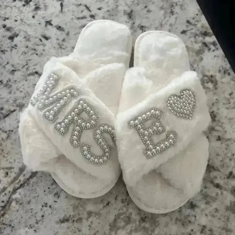 Mrs. Heart Customised Letter Plush Sandals - Bear Hugs