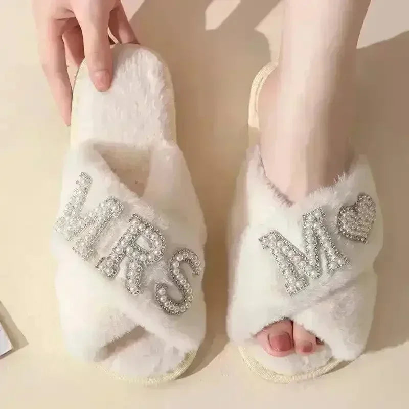 Mrs. Heart Customised Letter Plush Sandals - Bear Hugs