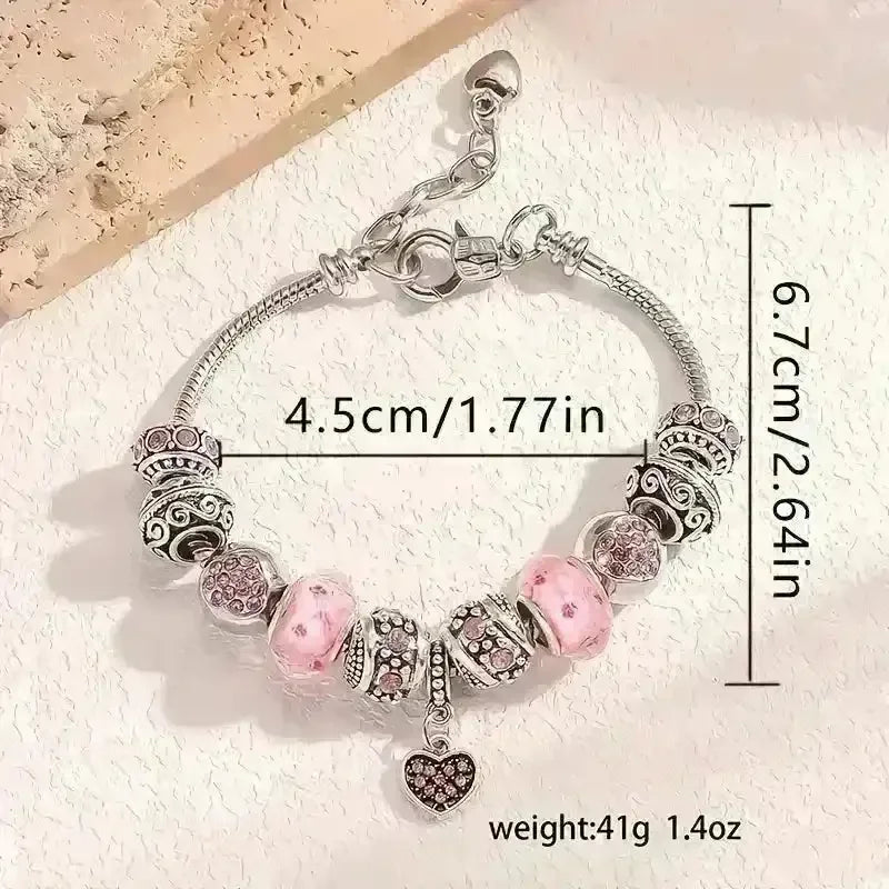 Pink Heart Charm Bracelet - Bear Hugs
