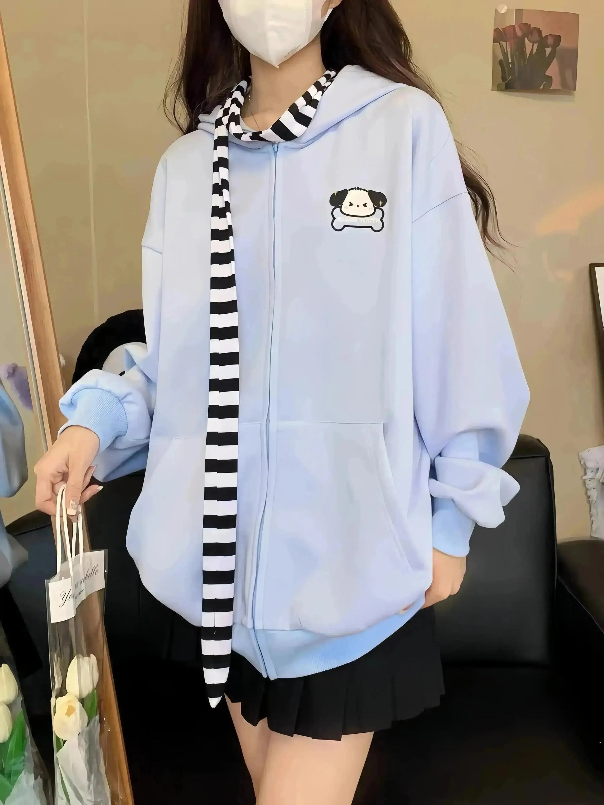 Playful Pochacco Long Sleeve Hoodie - Bear Hugs