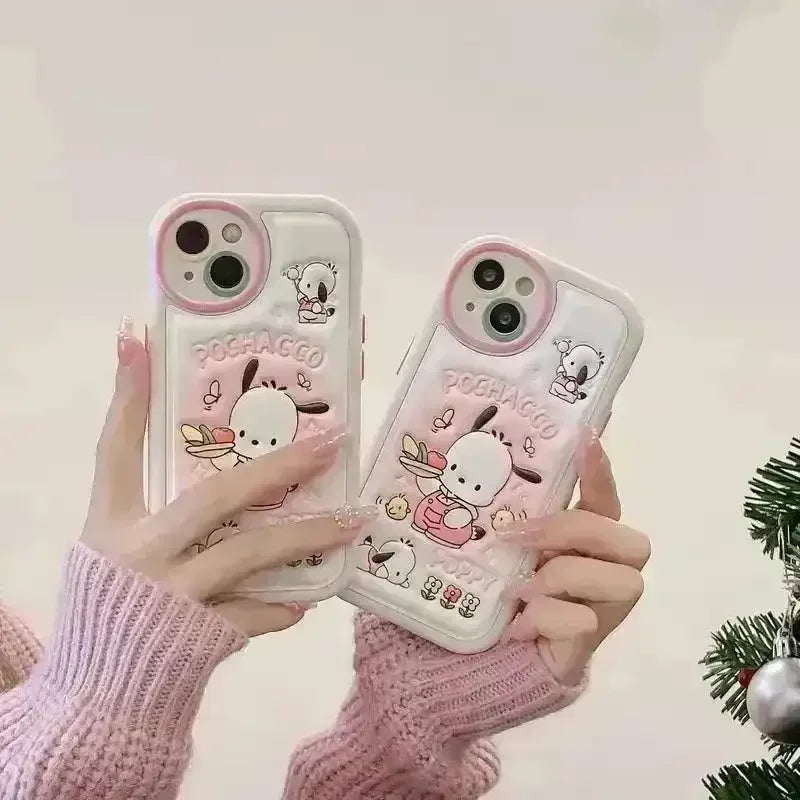Pochacco Embossed Leather Phone Case (For iPhones) - Bear Hugs