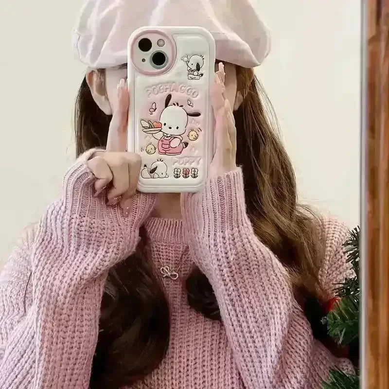 Pochacco Embossed Leather Phone Case (For iPhones) - Bear Hugs