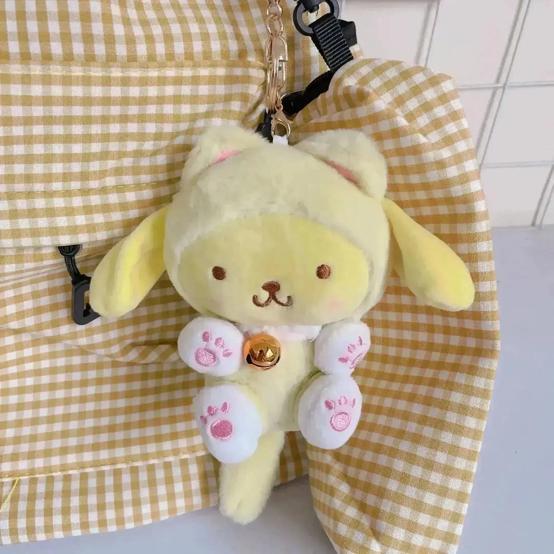 Pom Pom Purin Bell Plush Keychain - Bear Hugs