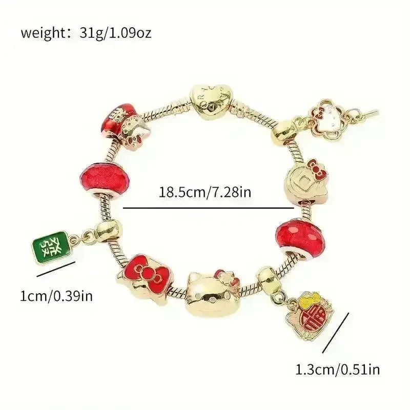 Radiant Red Stone Hello Kitty Charm Bracelet - Bear Hugs