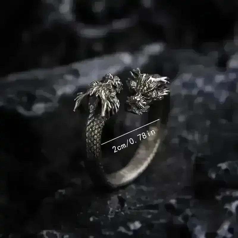Retro Double Headed Dragon Open Ring - Bear Hugs