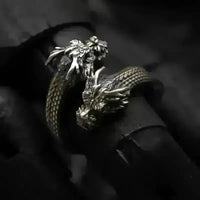 Retro Double Headed Dragon Open Ring - Bear Hugs