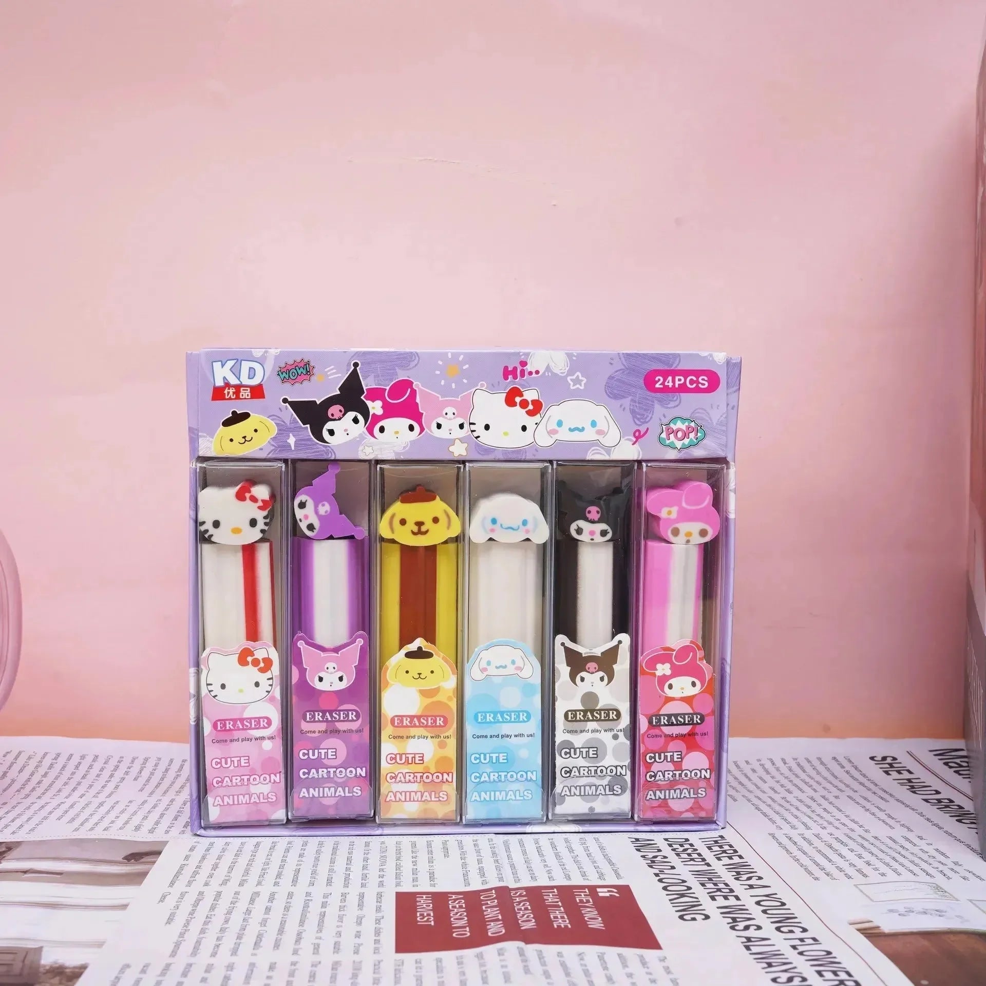 Sanrio Character Cap Long Slice Eraser Set - Bear Hugs