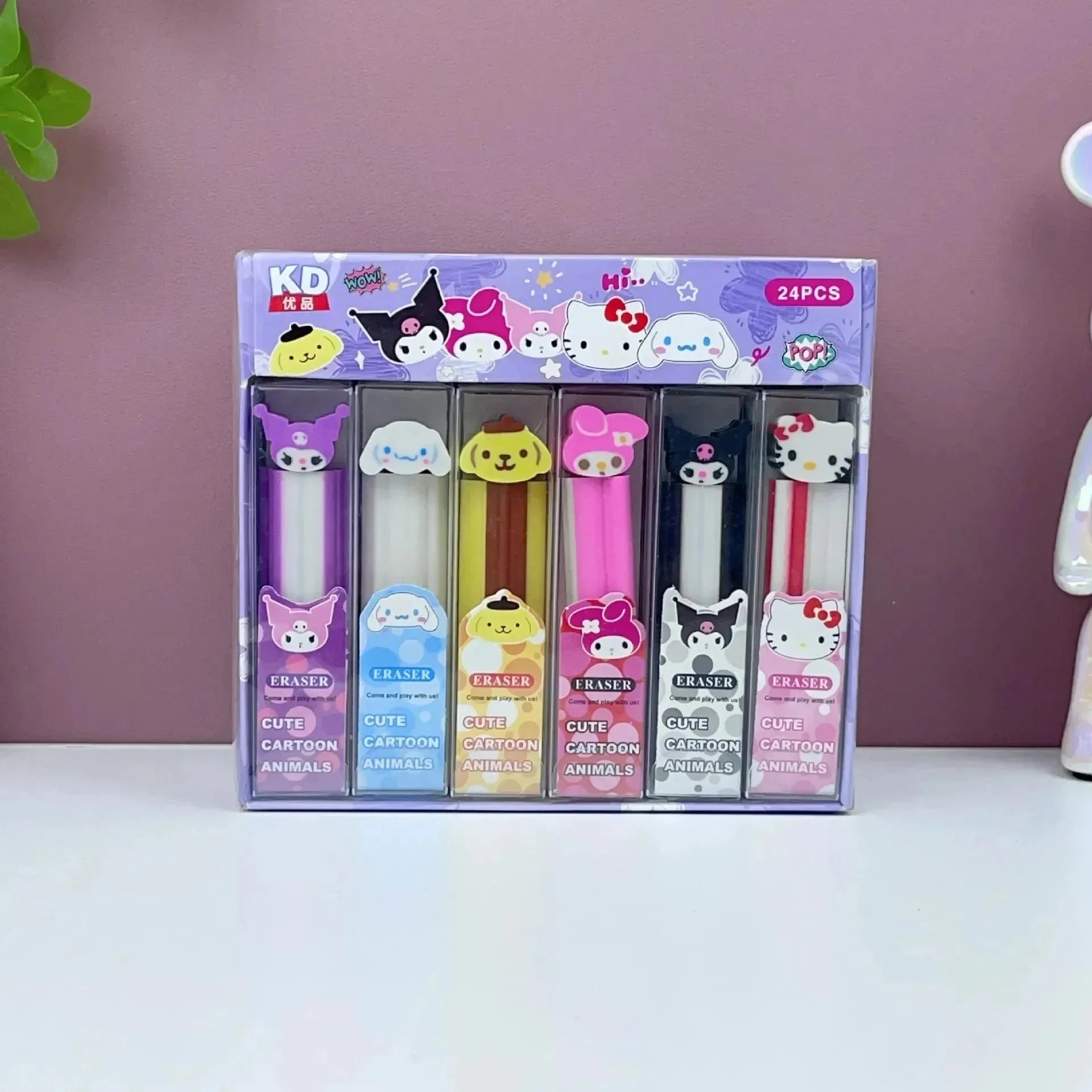 Sanrio Character Cap Long Slice Eraser Set - Bear Hugs