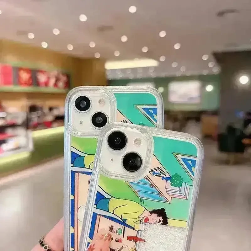 Shinchan & Family Snowflake Quicksand Phone Case (For iPhone) - Bear Hugs