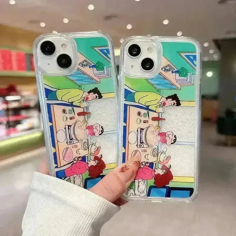 Shinchan & Family Snowflake Quicksand Phone Case (For iPhone) - Bear Hugs