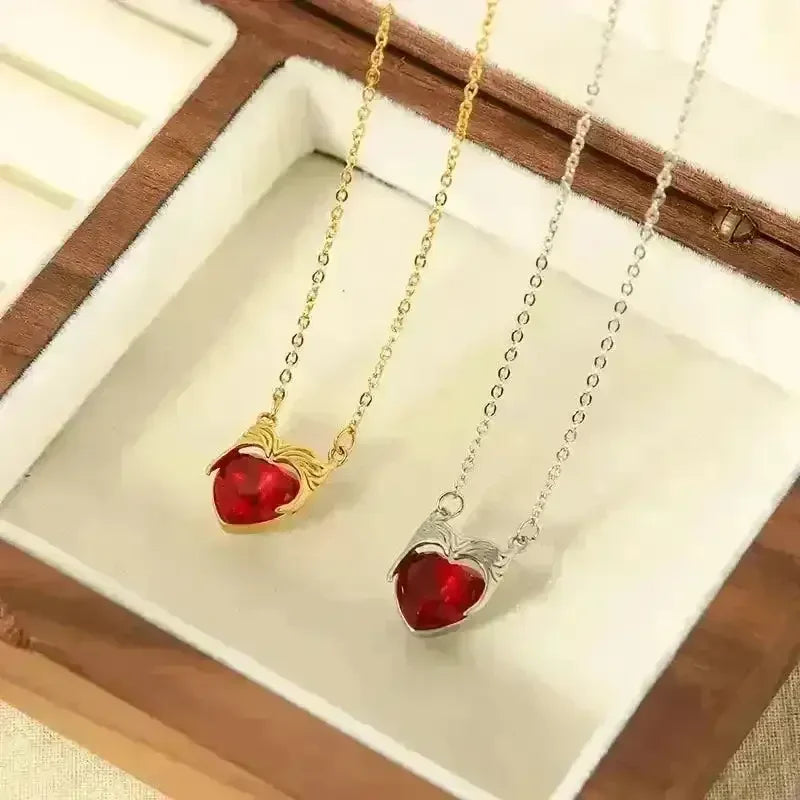 Shiny Red Heart-Shaped Pendant - Bear Hugs