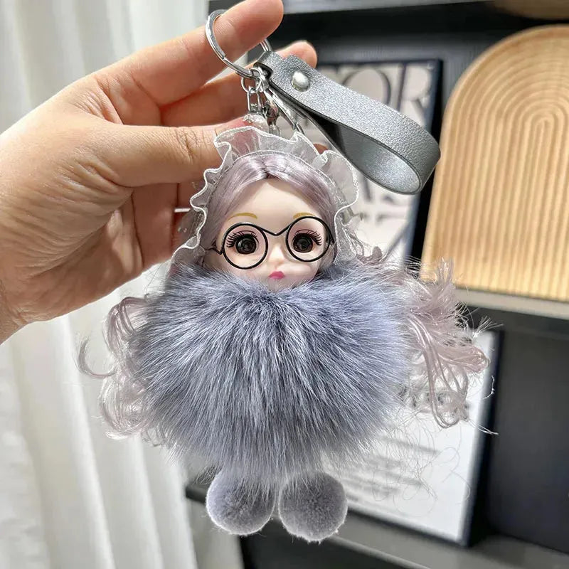 Spectacled Baby Girl Fur Keychain - Bear Hugs