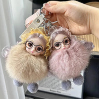 Spectacled Baby Girl Fur Keychain - Bear Hugs