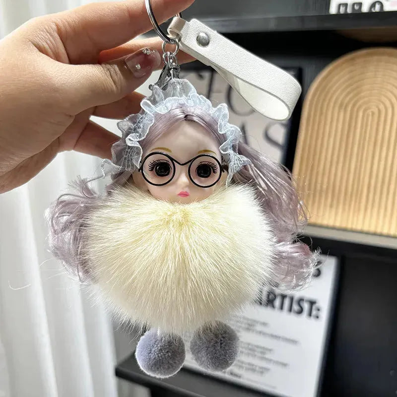 Spectacled Baby Girl Fur Keychain - Bear Hugs