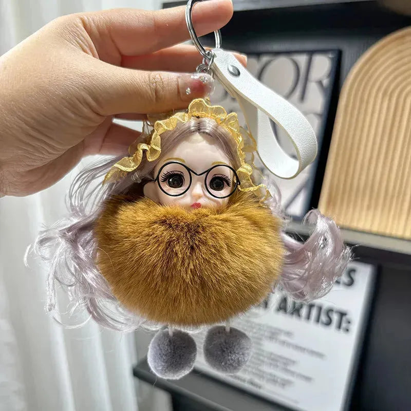 Spectacled Baby Girl Fur Keychain - Bear Hugs