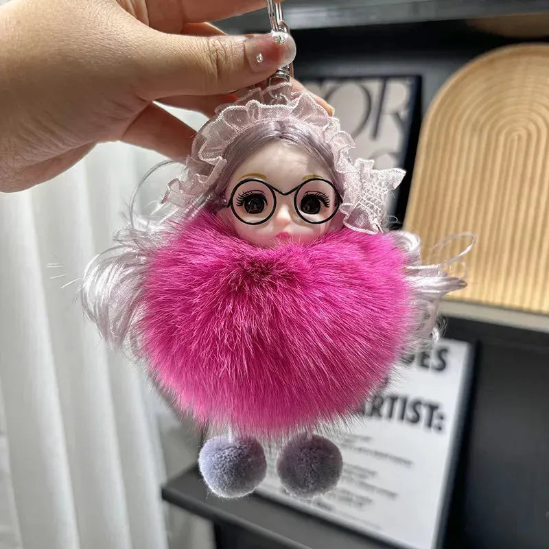 Spectacled Baby Girl Fur Keychain - Bear Hugs