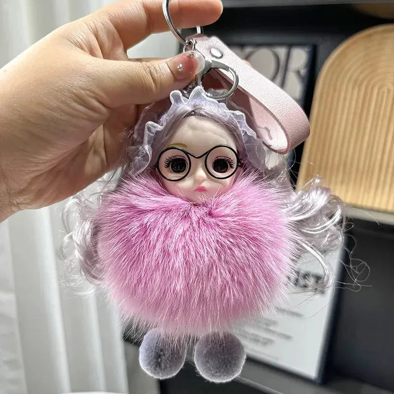 Spectacled Baby Girl Fur Keychain - Bear Hugs