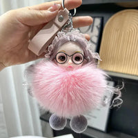 Spectacled Baby Girl Fur Keychain - Bear Hugs