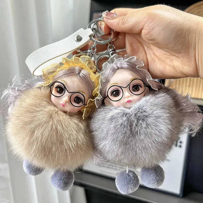 Spectacled Baby Girl Fur Keychain - Bear Hugs