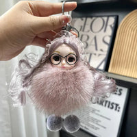 Spectacled Baby Girl Fur Keychain - Bear Hugs