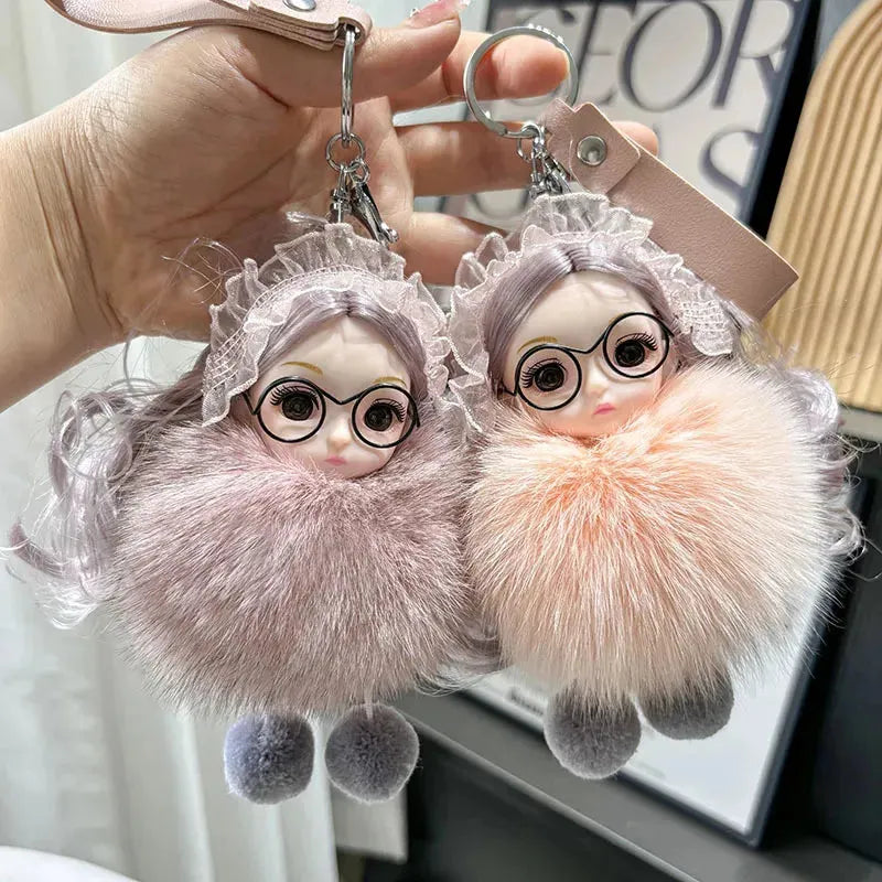 Spectacled Baby Girl Fur Keychain - Bear Hugs