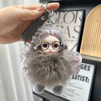 Spectacled Baby Girl Fur Keychain - Bear Hugs