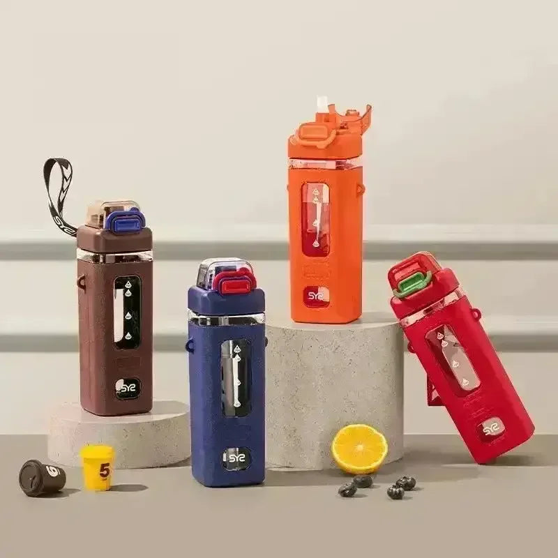 Square Motivational Straw Water Bottle (700 ml) - Bear Hugs