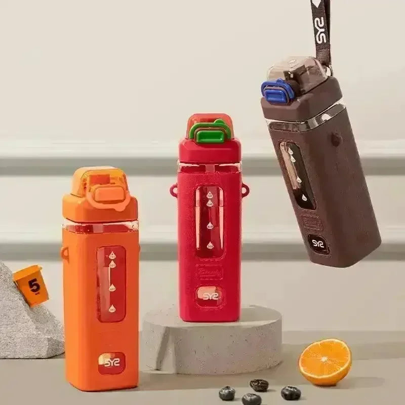 Square Motivational Straw Water Bottle (700 ml) - Bear Hugs
