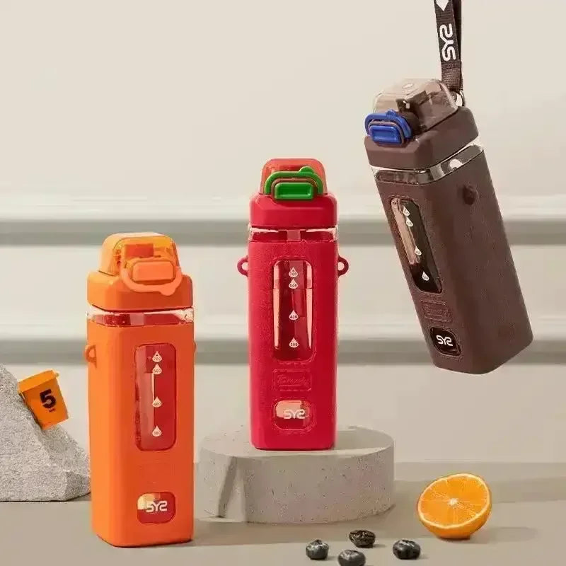 Square Motivational Straw Water Bottle (700 ml) - Bear Hugs