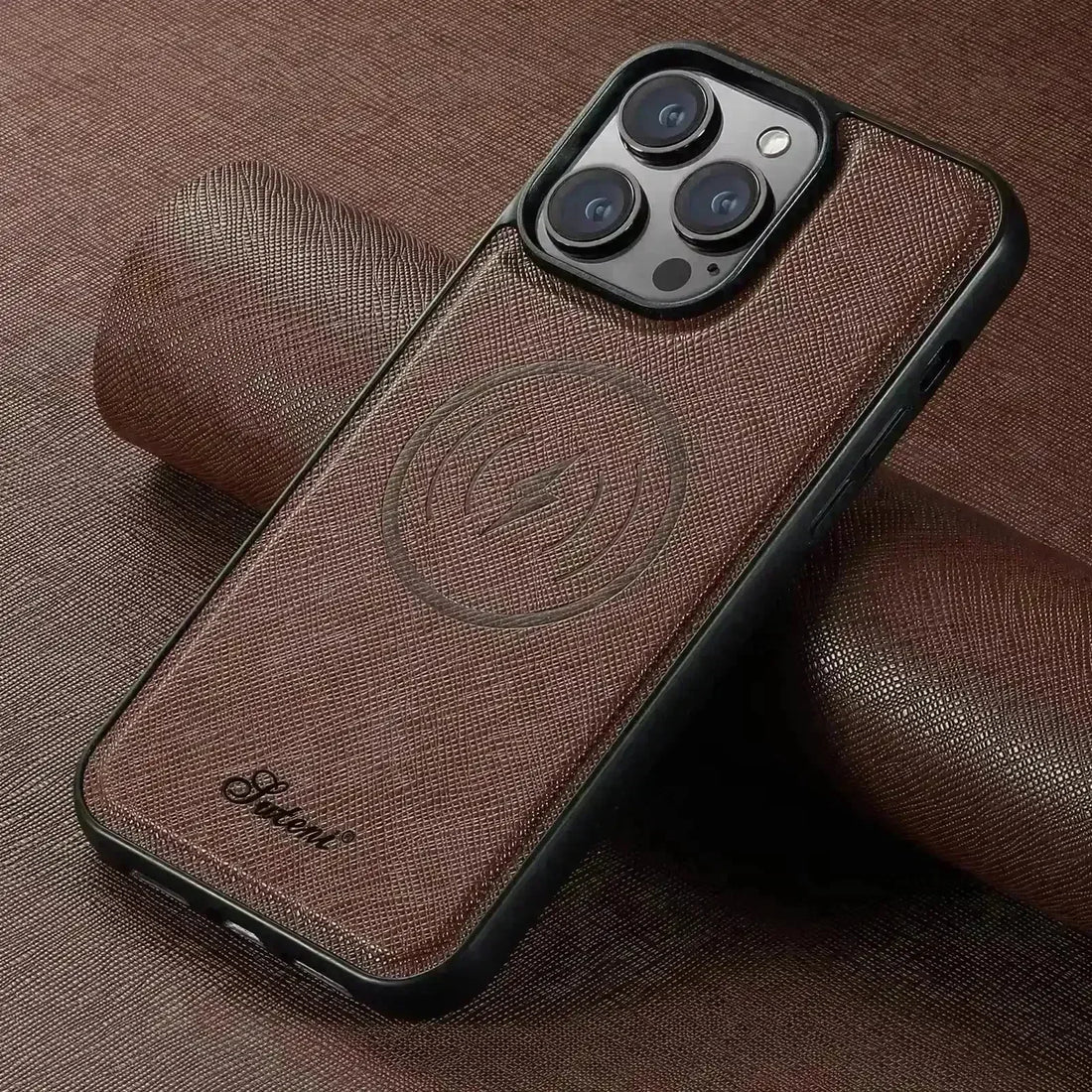 SUTENI Cross Pattern Magnetic Leather Case (For iPhones) - Bear Hugs