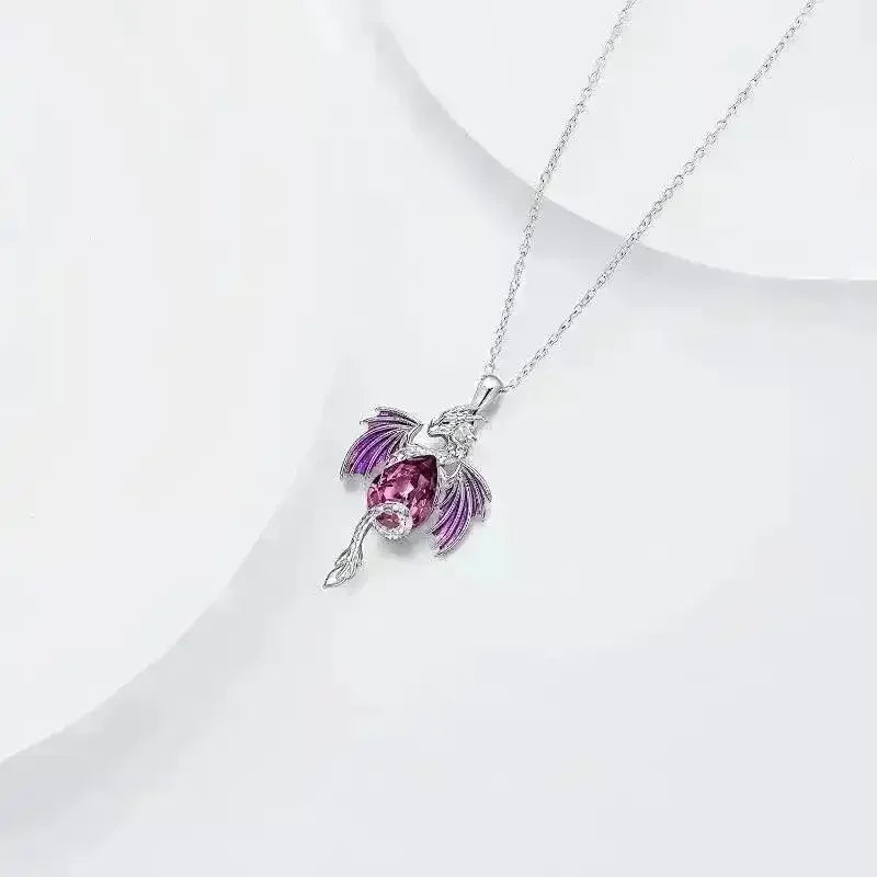 Teardrop-Shaped Rhinestone Dragon Pendant Necklace - Bear Hugs