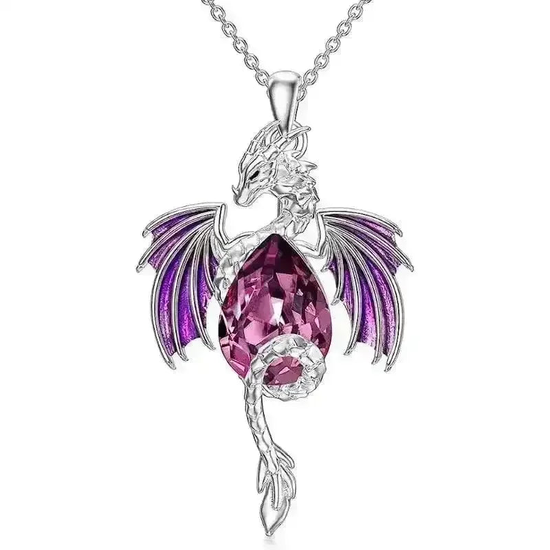Teardrop-Shaped Rhinestone Dragon Pendant Necklace - Bear Hugs