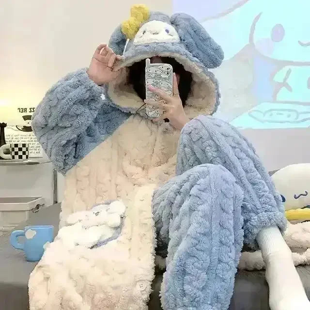 Thick Fleeced Cartoon Sanrio and Disney Pajama Set - Bear Hugs