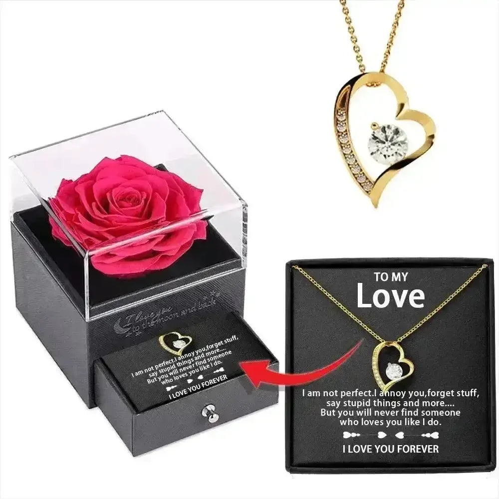 Timeless Rose Gift Box with Adorable Heart Pendant Necklace - Bear Hugs