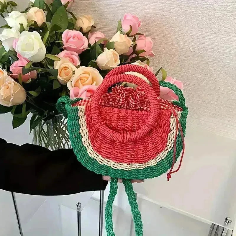 Watermelon Shaped Colorblock Straw Beach Bag - Bear Hugs