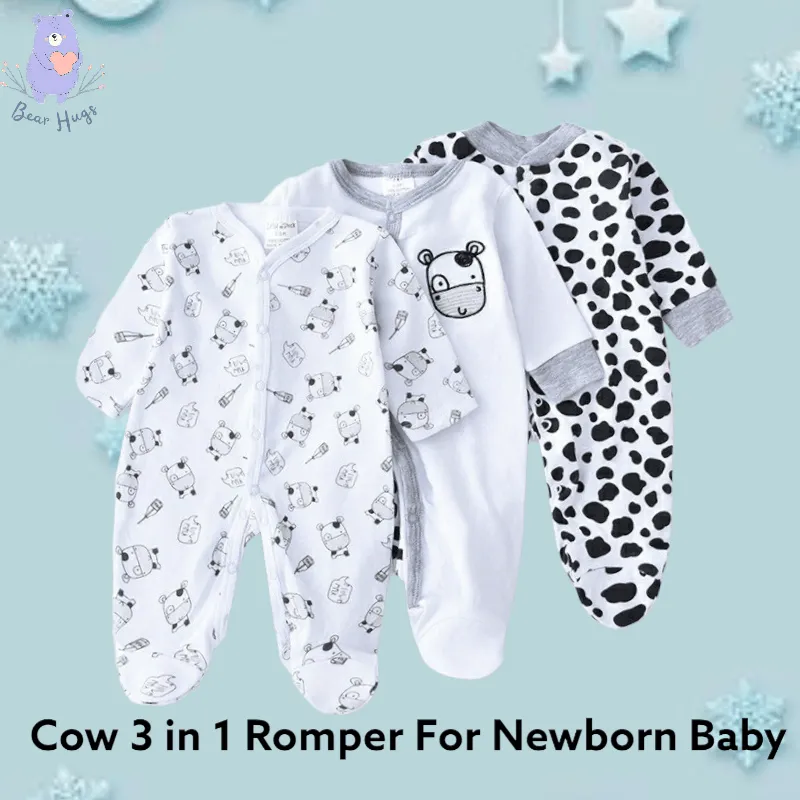 Cow Print Sleeping Suit / Romper (3 pcs) - Bear Hugs