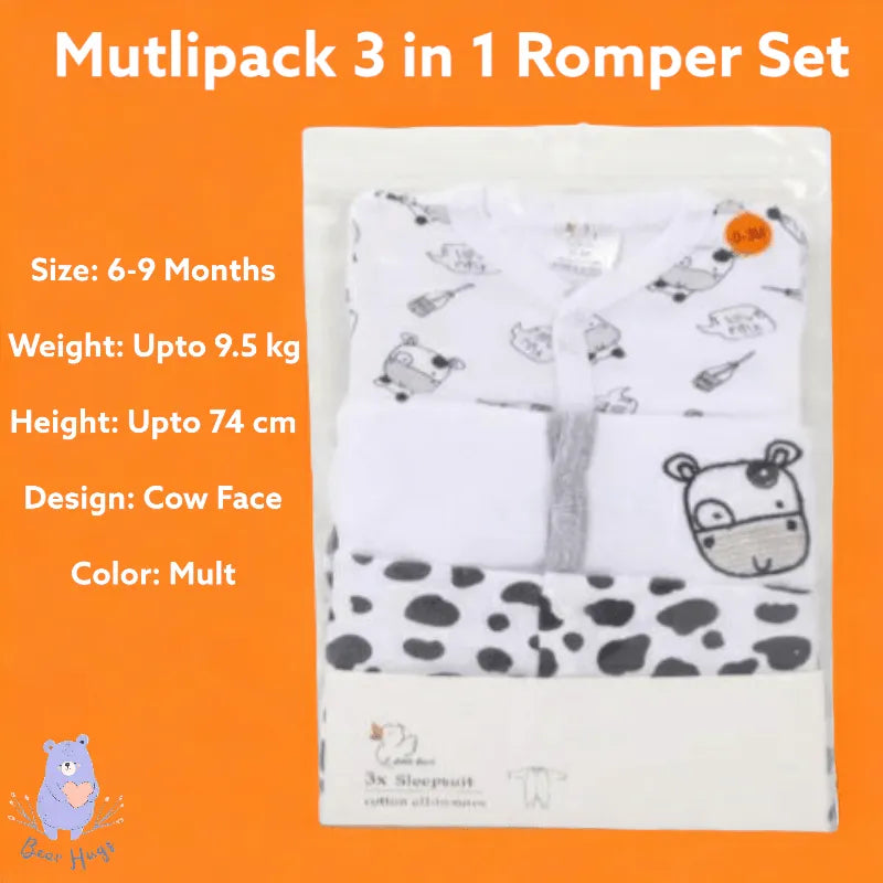 Cow Print Sleeping Suit / Romper (3 pcs) - Bear Hugs