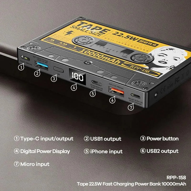 Creative Cassette Shaped Power Bank (10000 mAh) - Bear Hugs