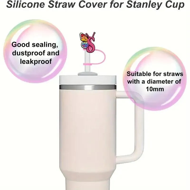 Butterfly Style Letters Silicone Straw Tip Covers For Stanley Cup - Bear Hugs