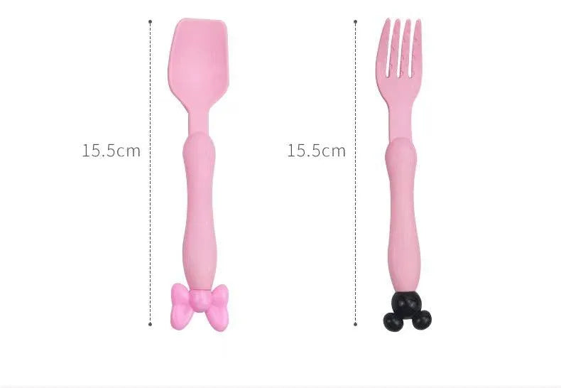 Cute Bamboo Fibre Mickey & Minnie Plate with Cutlery - Bear Hugs