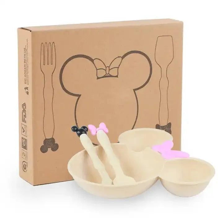 Cute Bamboo Fibre Mickey & Minnie Plate with Cutlery - Bear Hugs