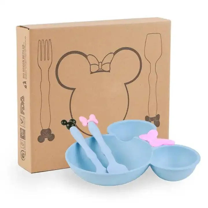 Cute Bamboo Fibre Mickey & Minnie Plate with Cutlery - Bear Hugs