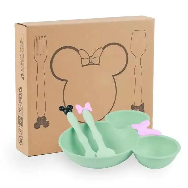 Cute Bamboo Fibre Mickey & Minnie Plate with Cutlery - Bear Hugs